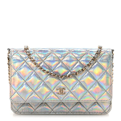 Chanel Iridescent Goatskin Quilted Wallet On Chain WOC Silver 1 of 12