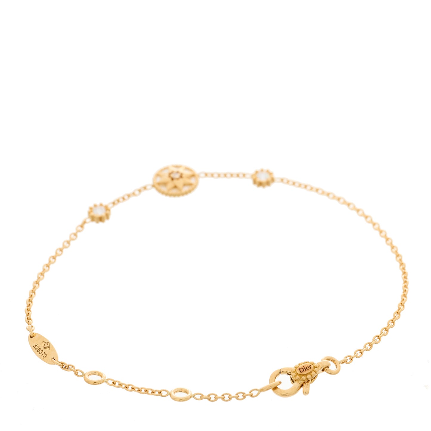18K Yellow Gold Diamond Mother of Pearl 3 Station Rose Des Vents Bracelet