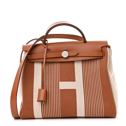 Hermes Vache Hunter Toile H Vibration Herbag Zip Retourne 31 PM Fauve Ecru Beige 1 of 15