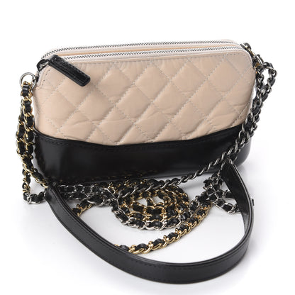 Chanel Aged Calfskin Quilted Small Gabrielle Clutch With Chain Beige Black 2 of 10