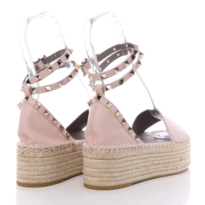 Valentino Garavani Grained Calfskin Rockstud Ankle Wrap Espadrille Flatform Sandals 39 Rose Quartz 5 of 10