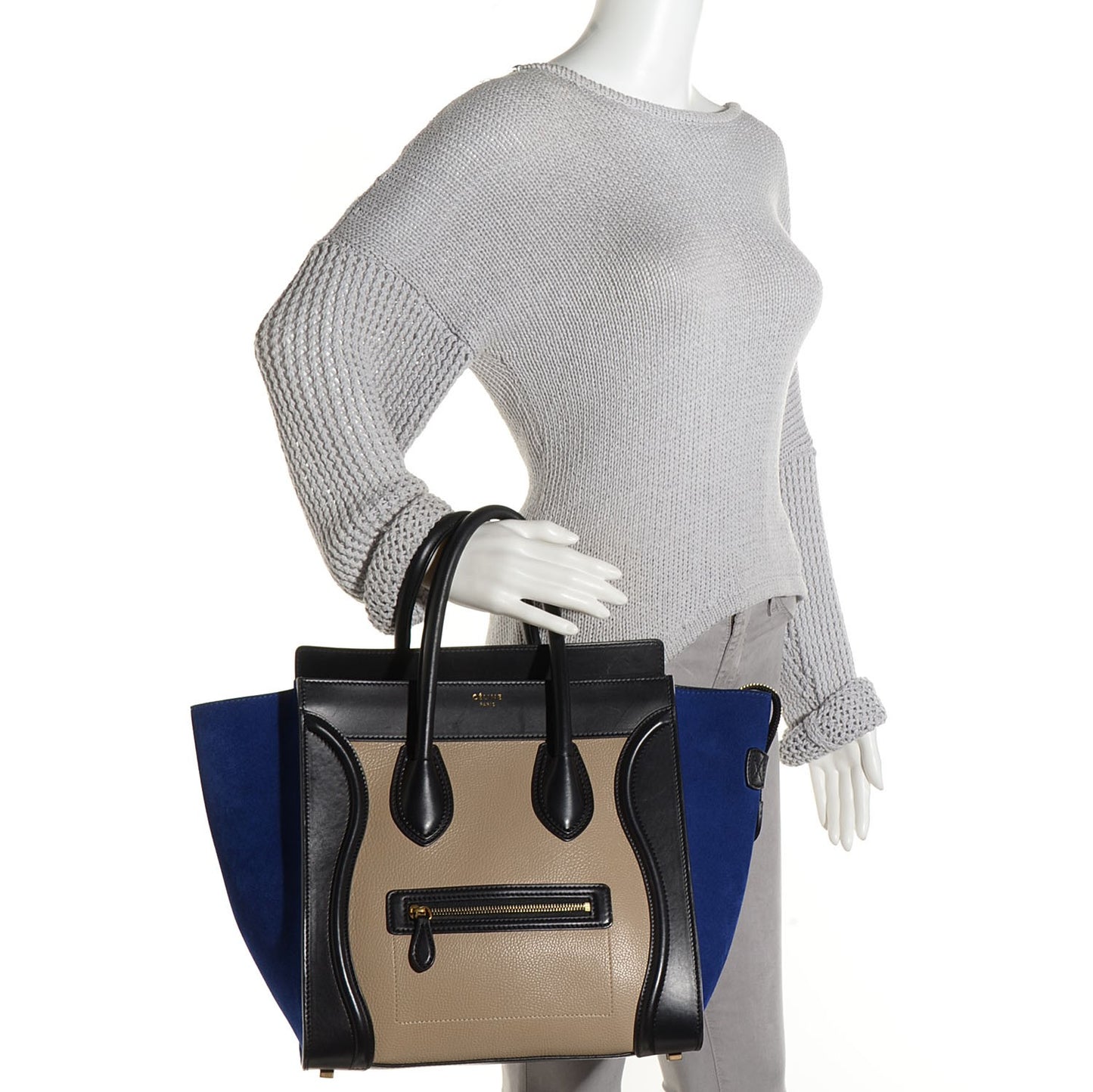 Textured Calfskin Suede Mini Tri-Color Luggage Black