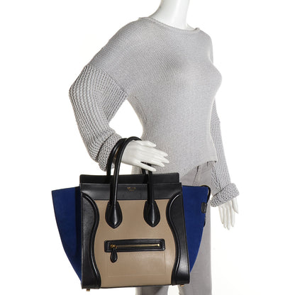 Celine Textured Calfskin Suede Mini Tri-Color Luggage Black 2 of 9