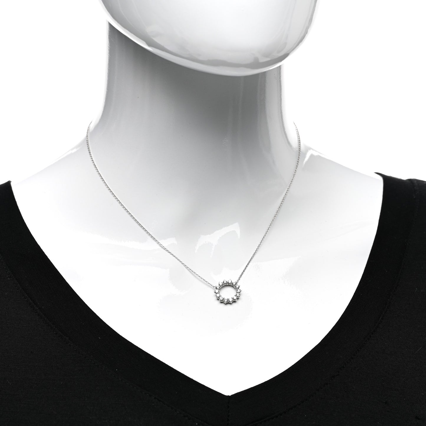 Platinum Diamond Small Open Circle Pendant Necklace