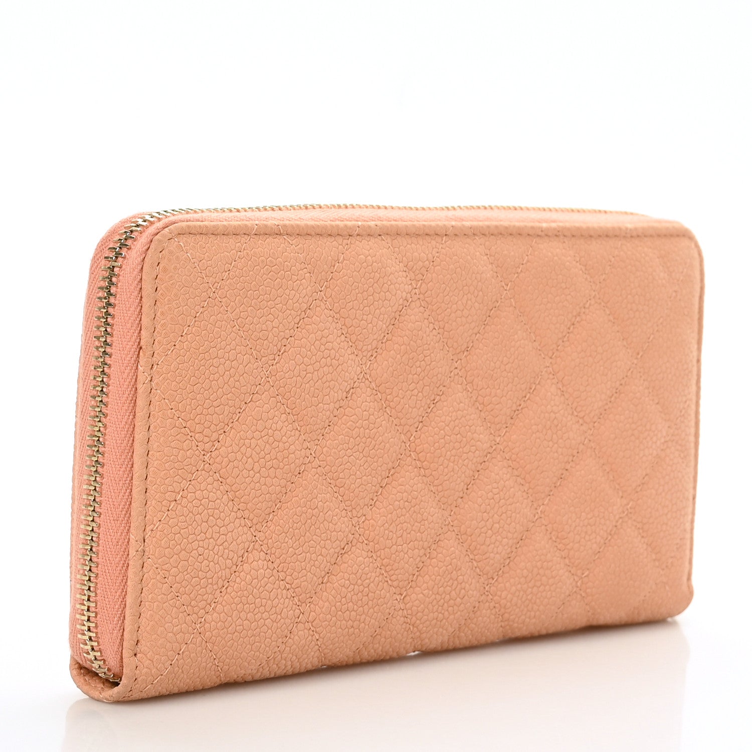 Chanel Iridescent Caviar Quilted Large Gusset Zip Around Wallet Coral 3 of 6