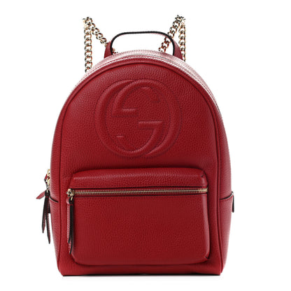 Gucci Pebbled Calfskin Soho Chain Backpack Hibiscus Red 1 of 9