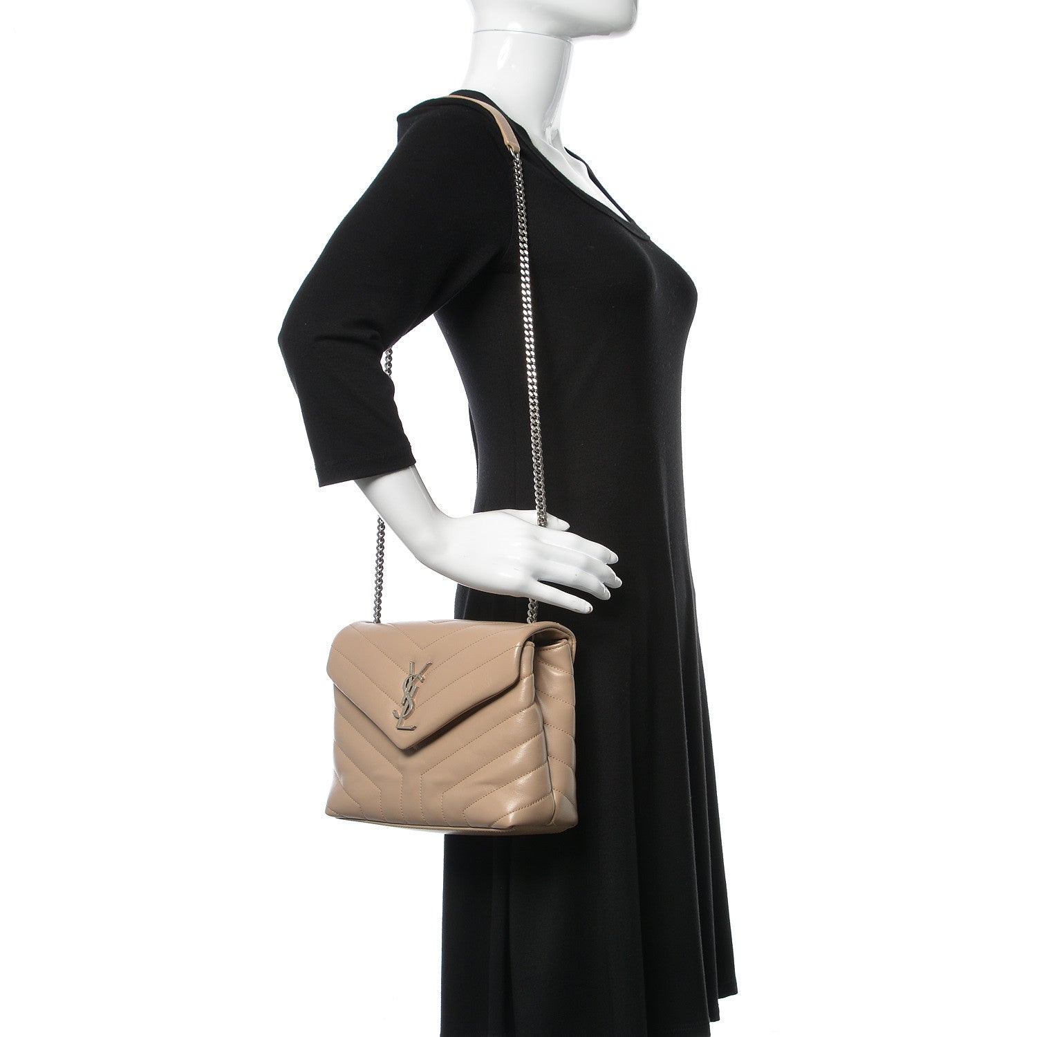 Saint Laurent Calfskin Y Quilted Monogram Small Loulou Chain Satchel Dark Beige 2 of 11