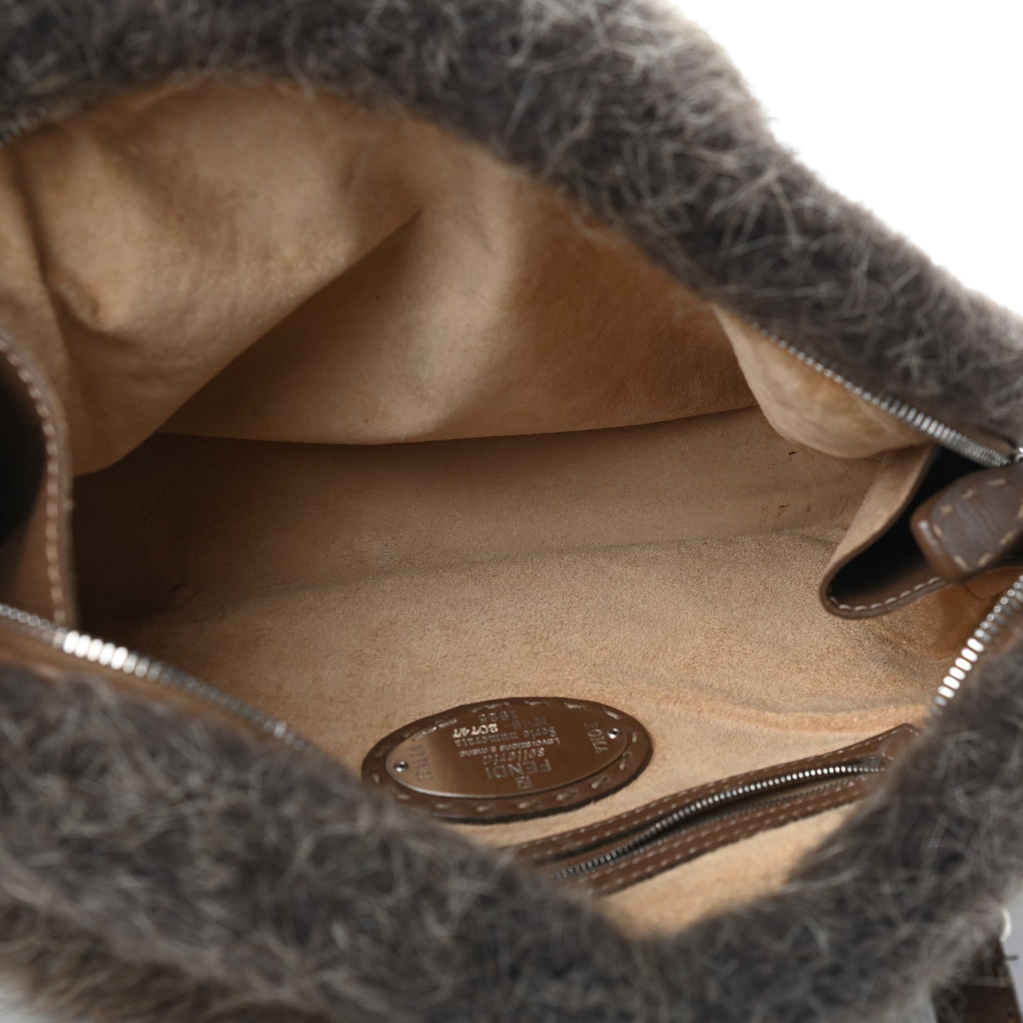 Fur Calfskin Romano Selleria Shoulder Bag Brown