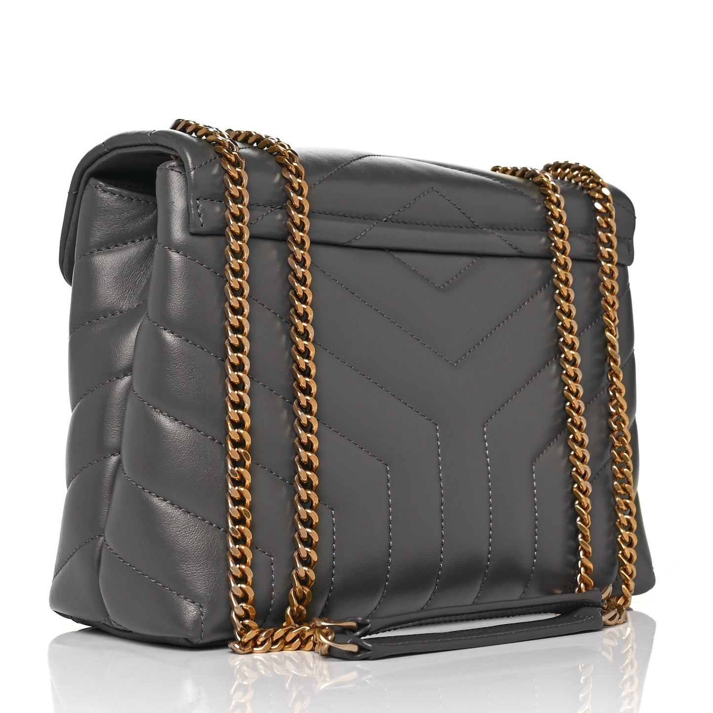 Calfskin Y Quilted Monogram Small Loulou Chain Satchel Grey Khaki