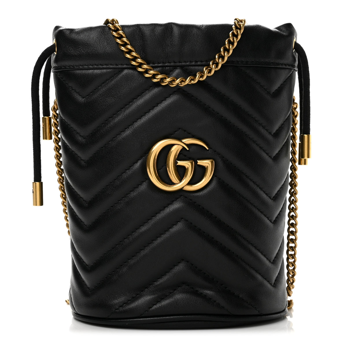 Calfskin Matelasse Mini GG Marmont 2.0 Bucket Bag Black