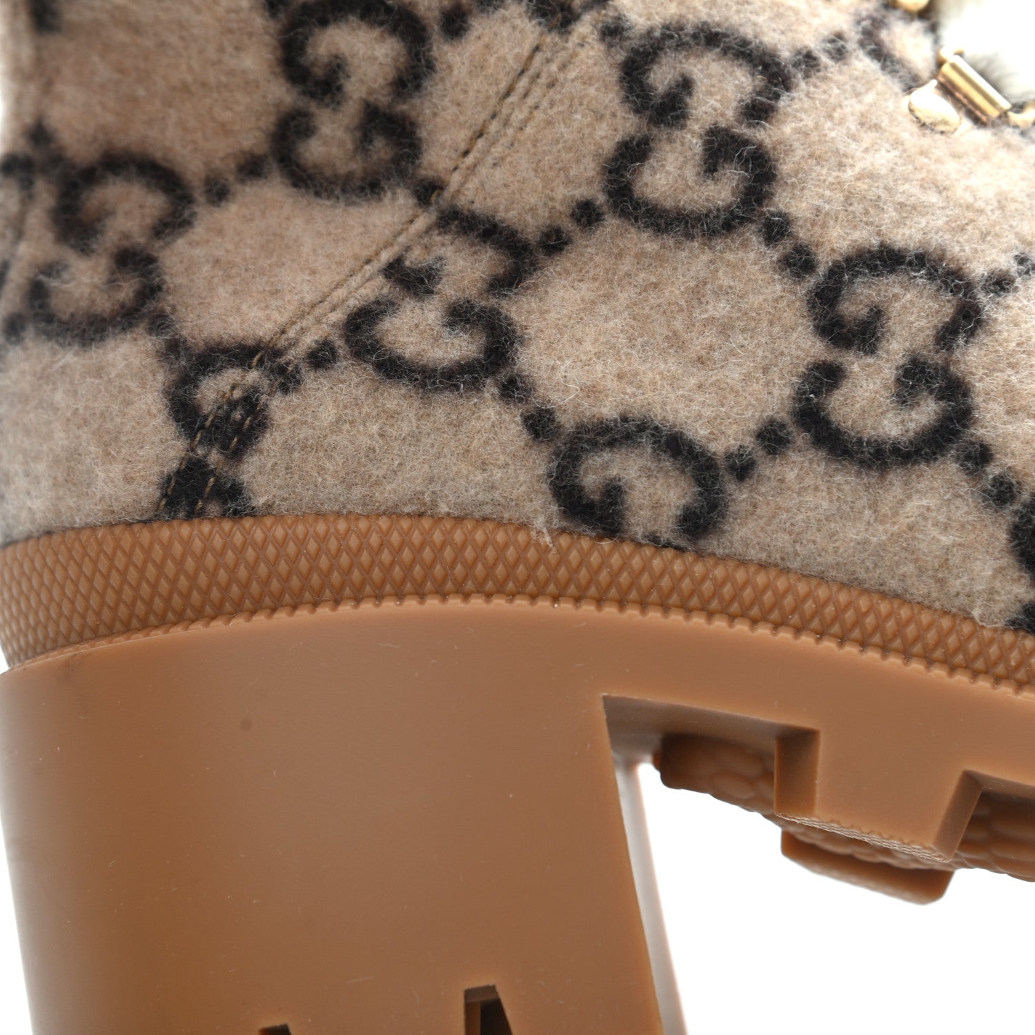 Gucci Covered Wool Big GG Monogram Womens Lace Up Combat Ankle Boots 37 Beige Ebony Cocoa 15 of 15