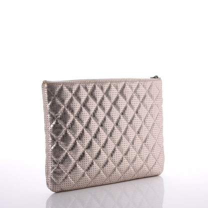 Chanel Metallic Perforated Lambskin Quilted Medium Cosmetic Case Light Gold 3 of 8