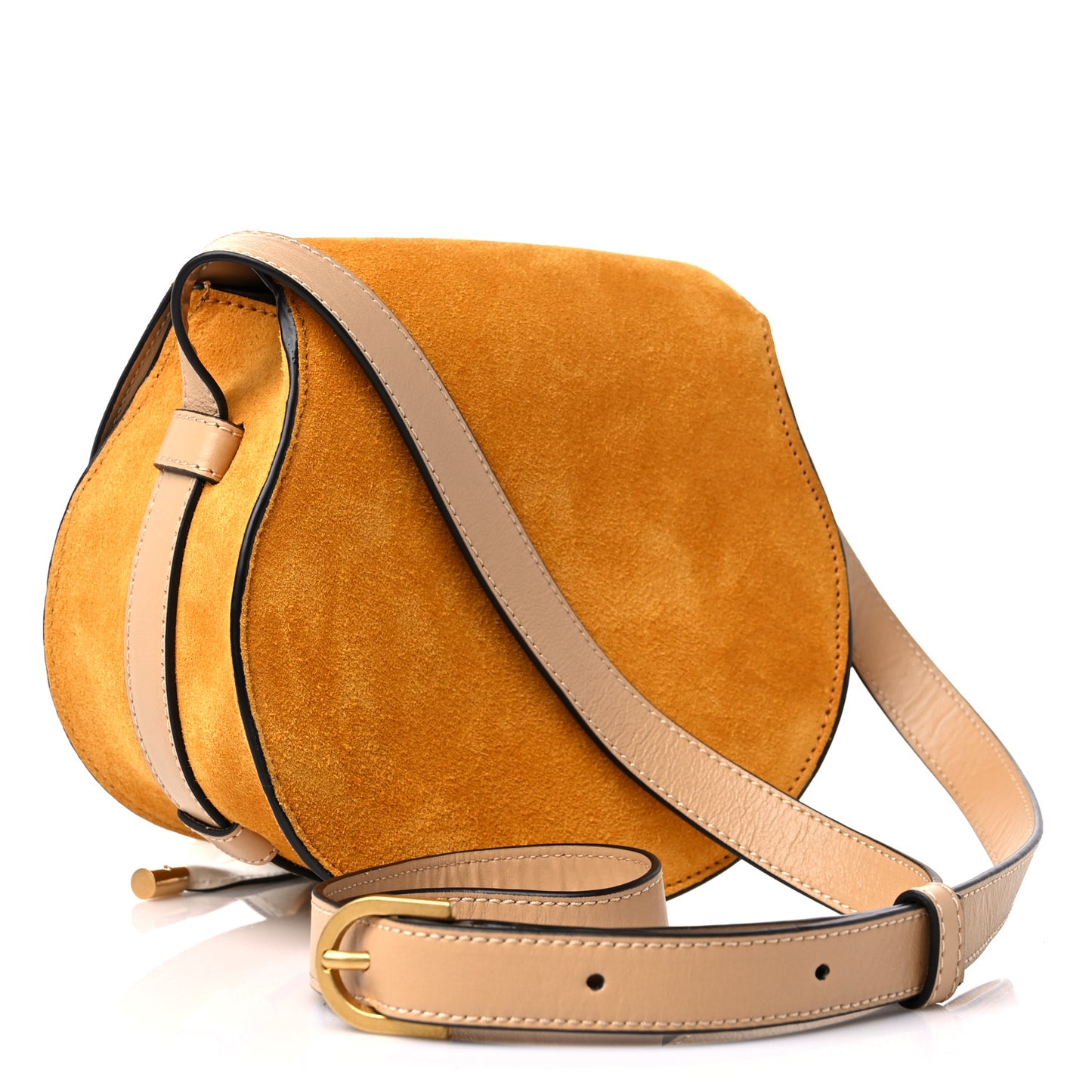 Suede Calfskin Mini Marcie Round Crossbody Bag Sunflower Yellow