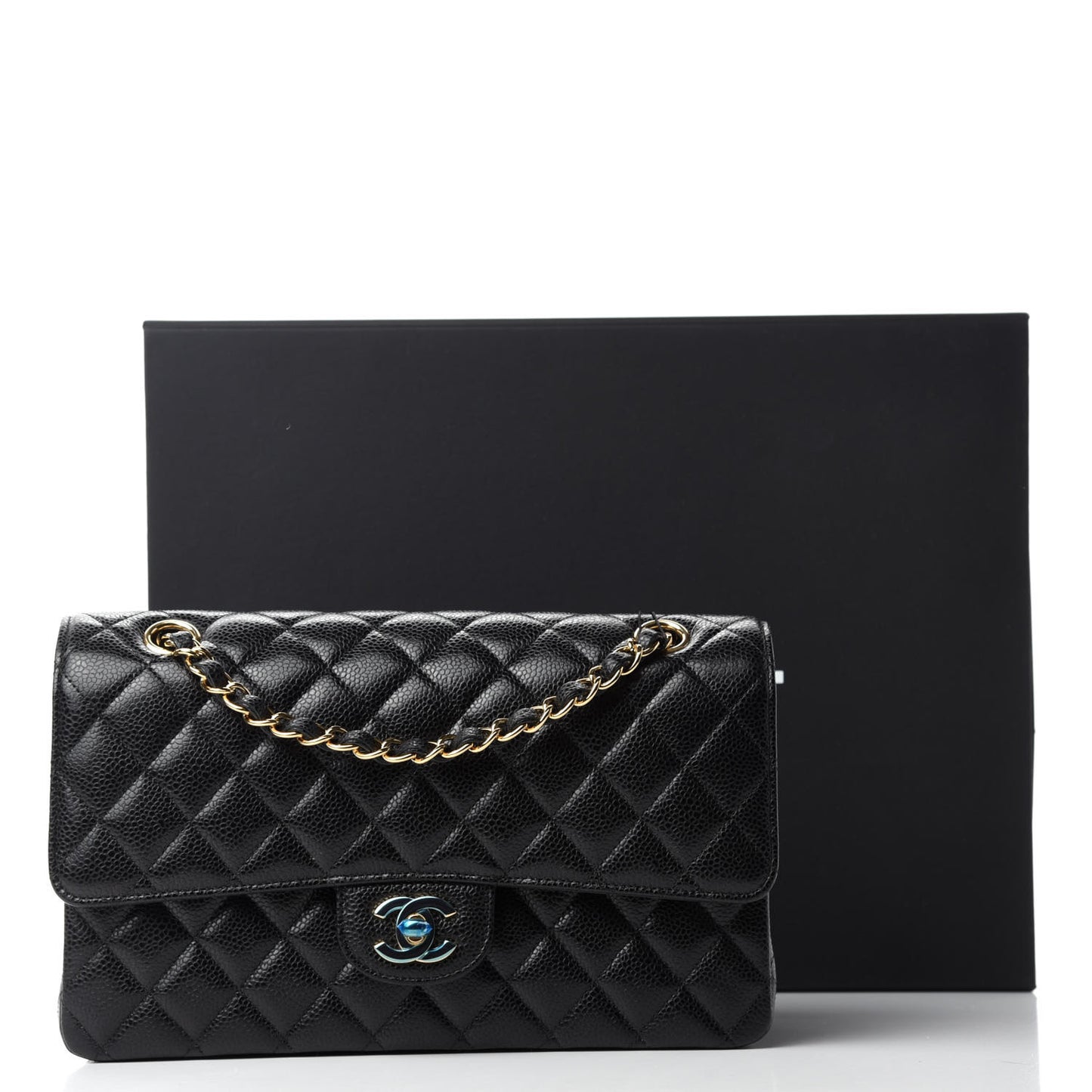 Caviar Quilted Medium Double Flap Black