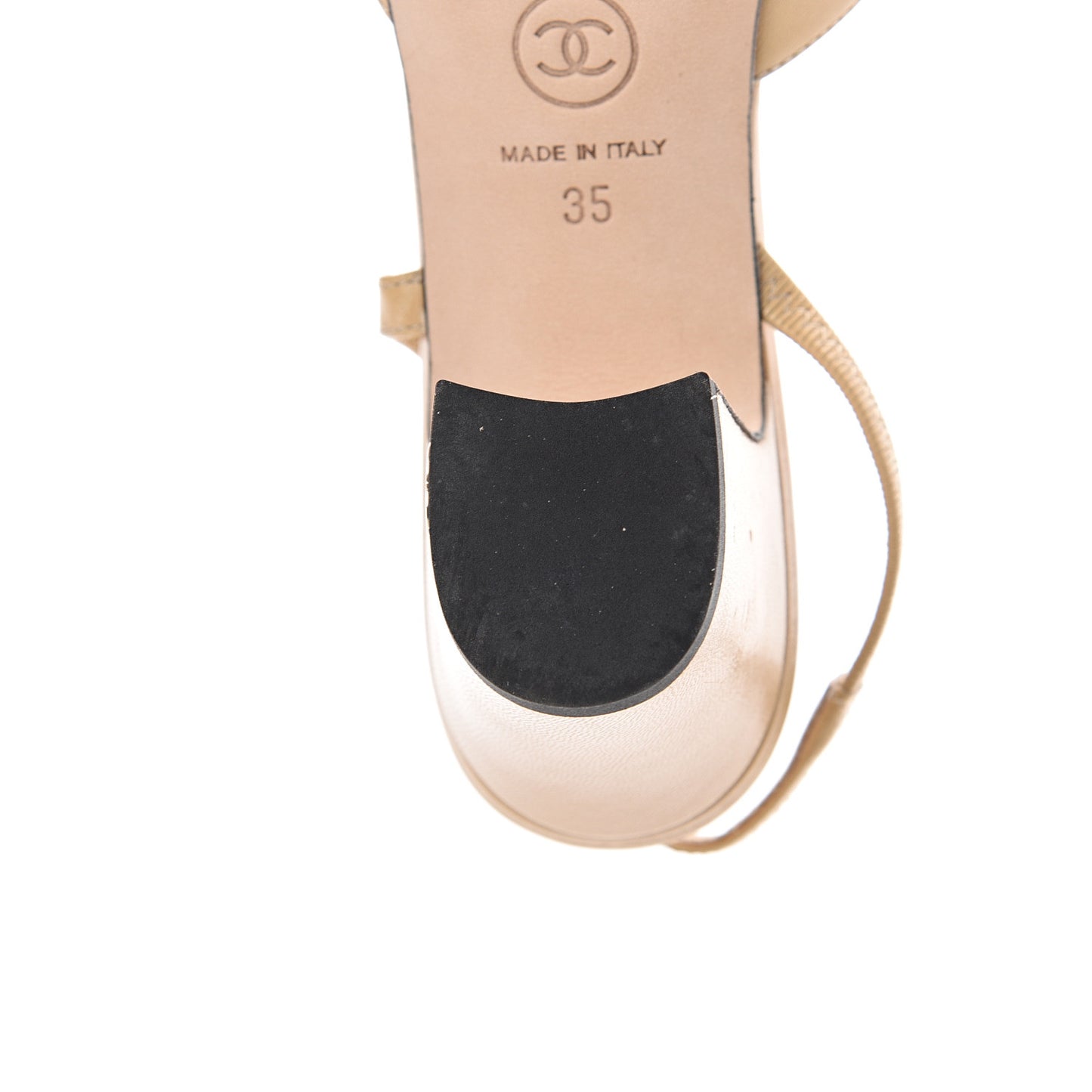 Goatskin Grosgrain Cap Toe CC Slingback Pumps 35 Beige Black