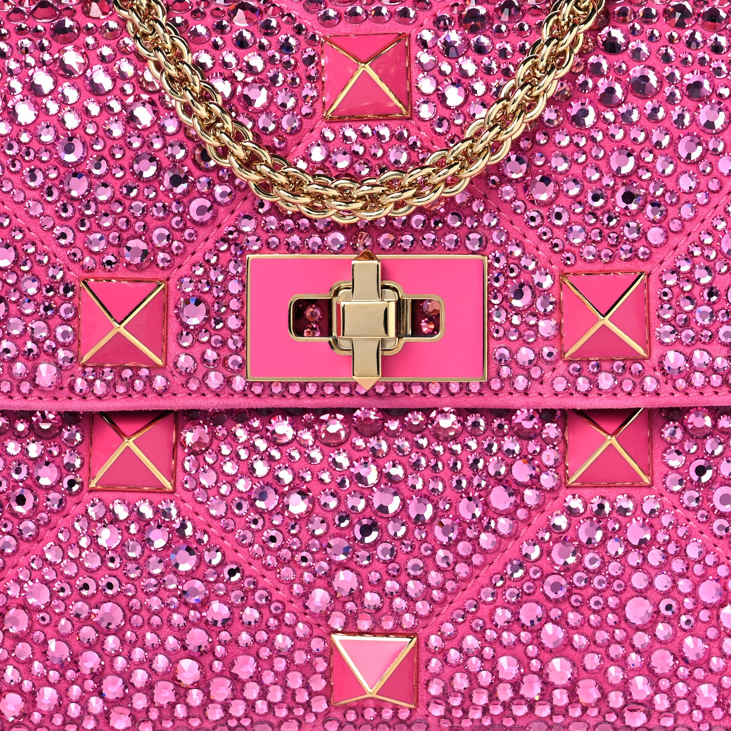 Valentino Garavani Crystal Suede Enamel Medium Roman Stud Shoulder Bag Pink PP 7 of 9