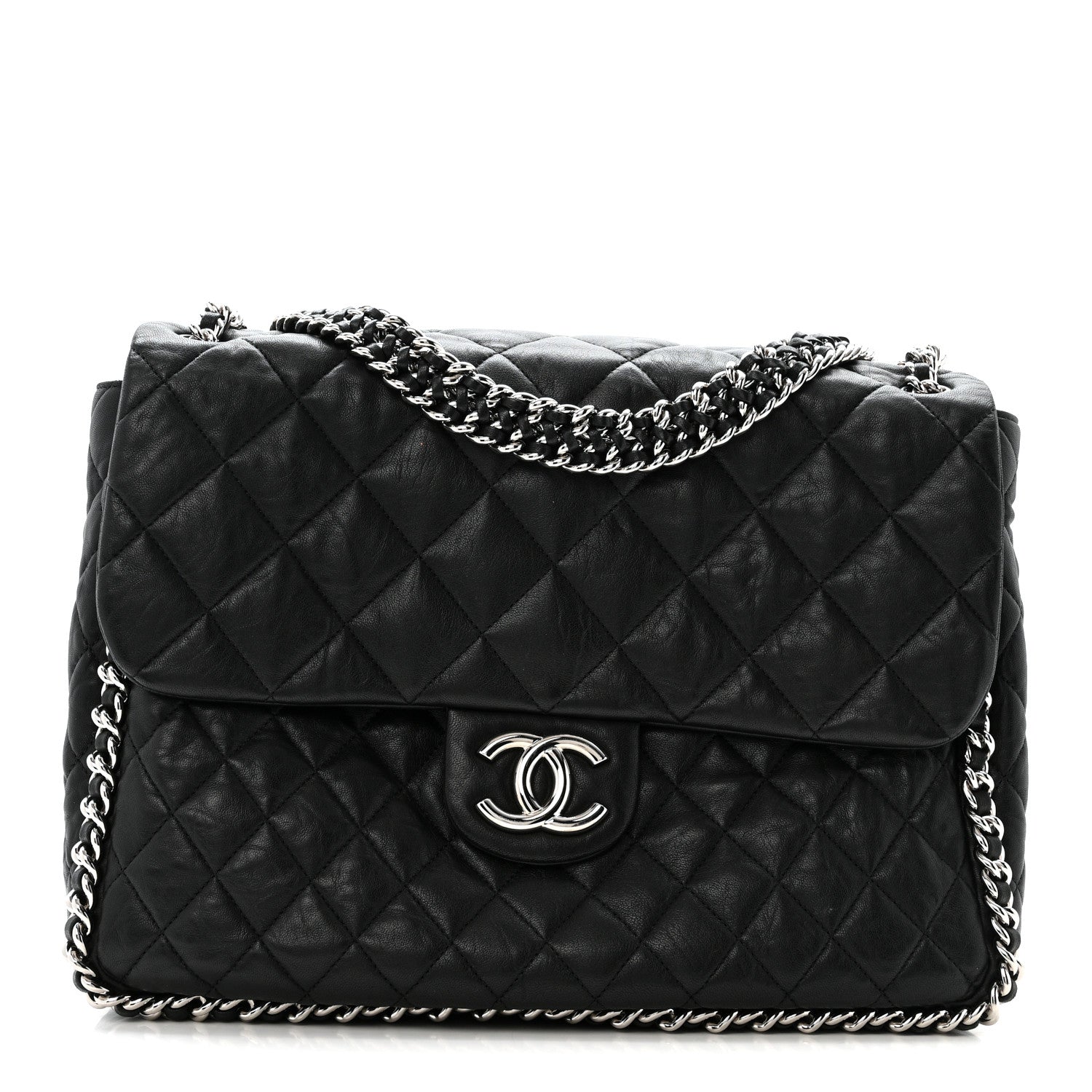 Chanel Washed Lambskin Quilted Maxi Chain Around Flap Black 1 of 12