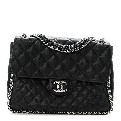 Chanel Washed Lambskin Quilted Maxi Chain Around Flap Black 1 of 12