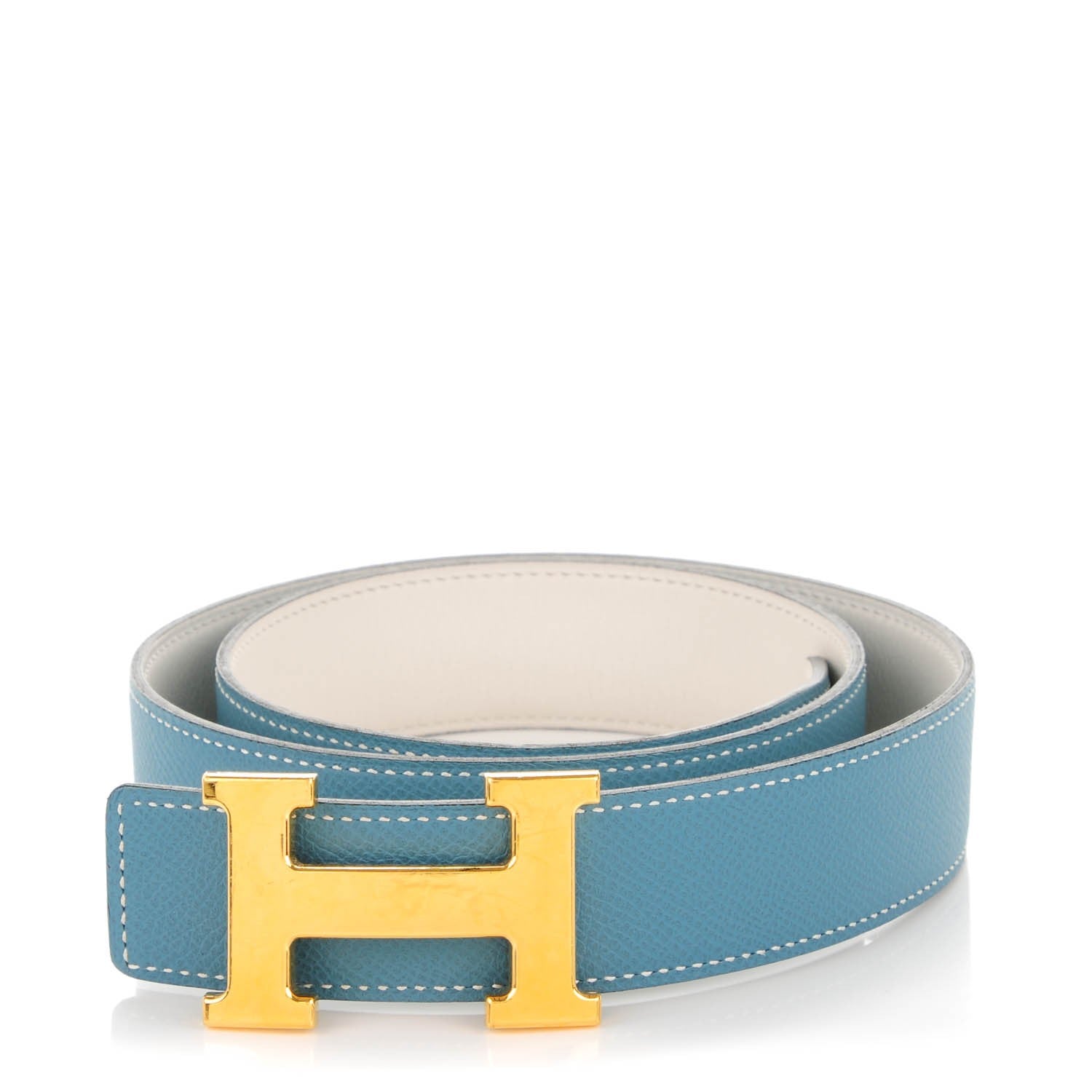 Hermes Swift Epsom 32mm H Belt 80 White Blue Jean 1 of 7