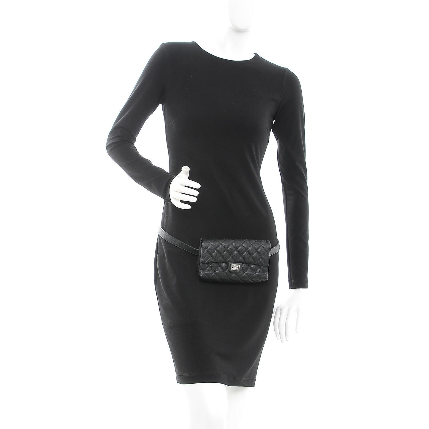 Grained Calfskin Quilted 2.55 Reissue Flap Belt Bag Clutch Black