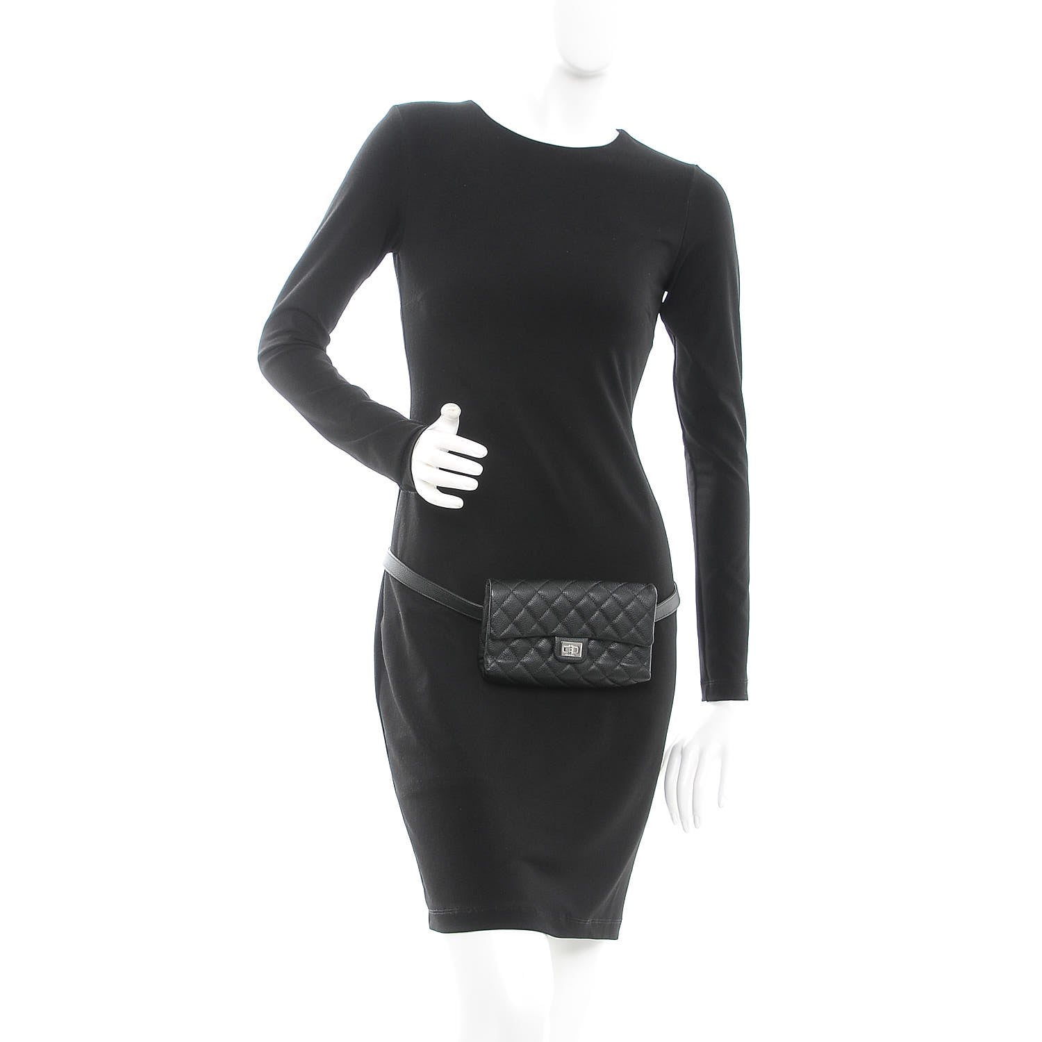 Chanel Grained Calfskin Quilted 2.55 Reissue Flap Belt Bag Clutch Black 2 of 7