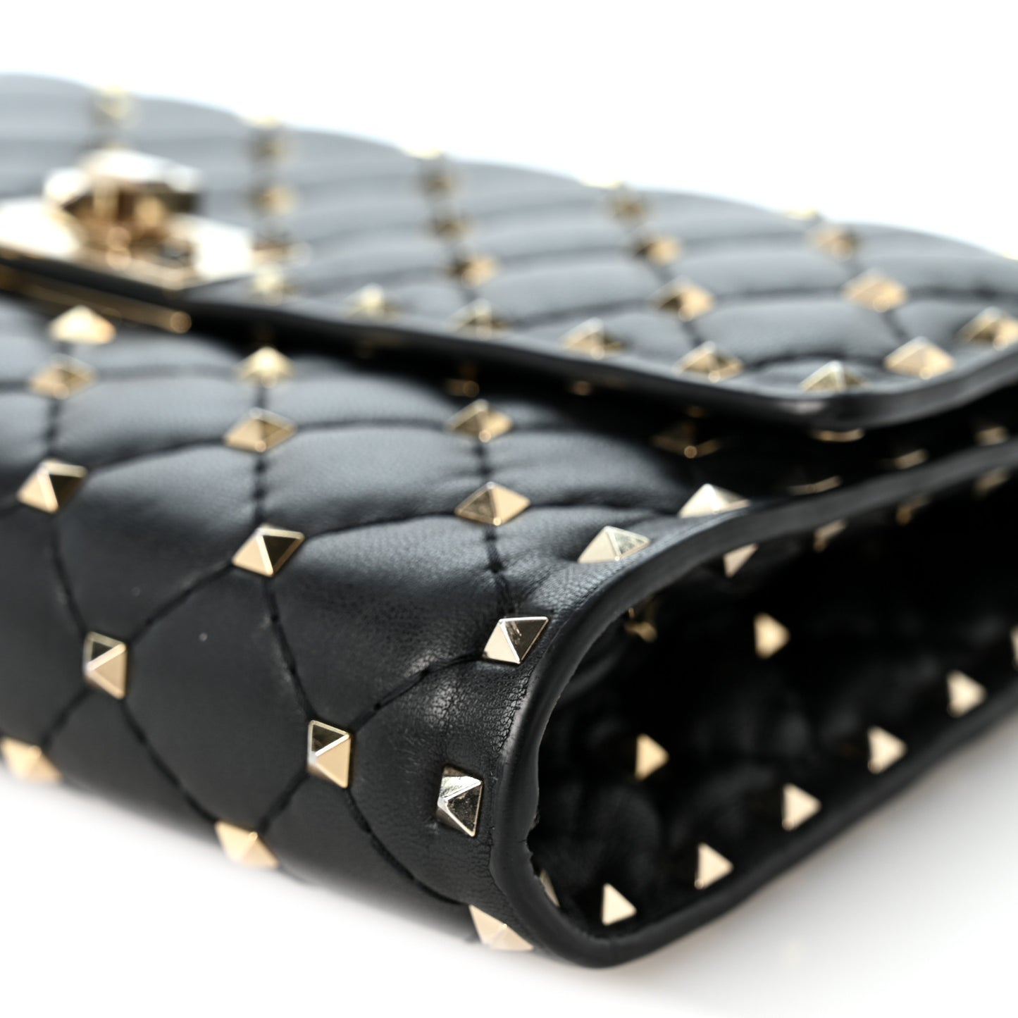 Lambskin Rockstud Spike Wallet on Chain Black
