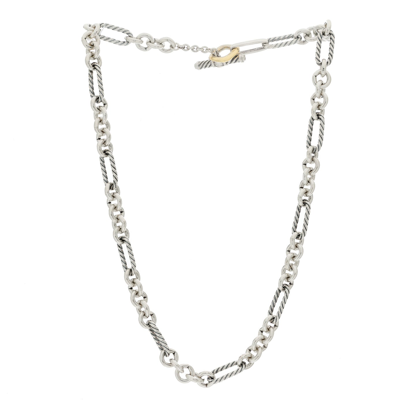 Sterling Silver 18K Yellow Gold Figaro Chain Link Necklace