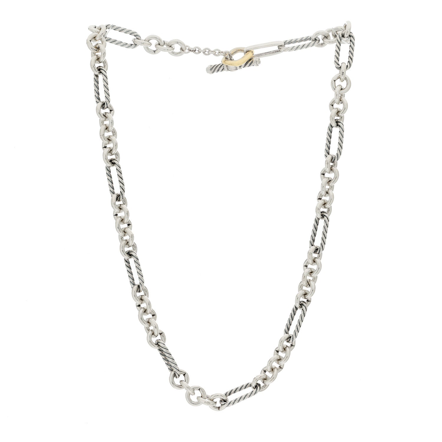 David Yurman Sterling Silver 18K Yellow Gold Figaro Chain Link Necklace 3 of 5