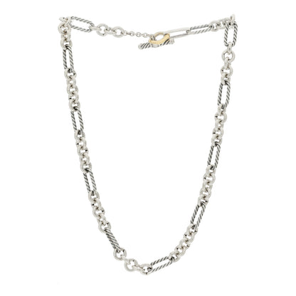 David Yurman Sterling Silver 18K Yellow Gold Figaro Chain Link Necklace 3 of 5