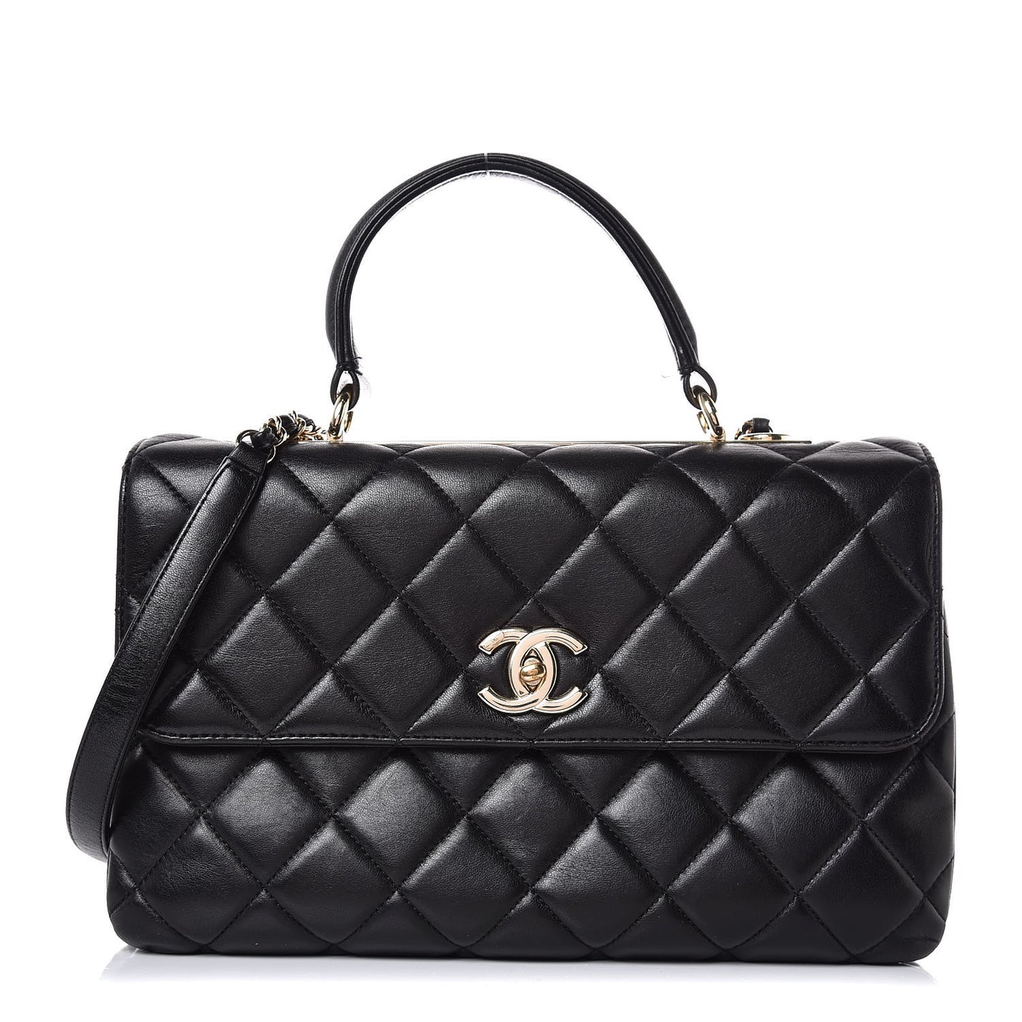 Lambskin Quilted Medium Trendy CC Flap Dual Handle Bag Black