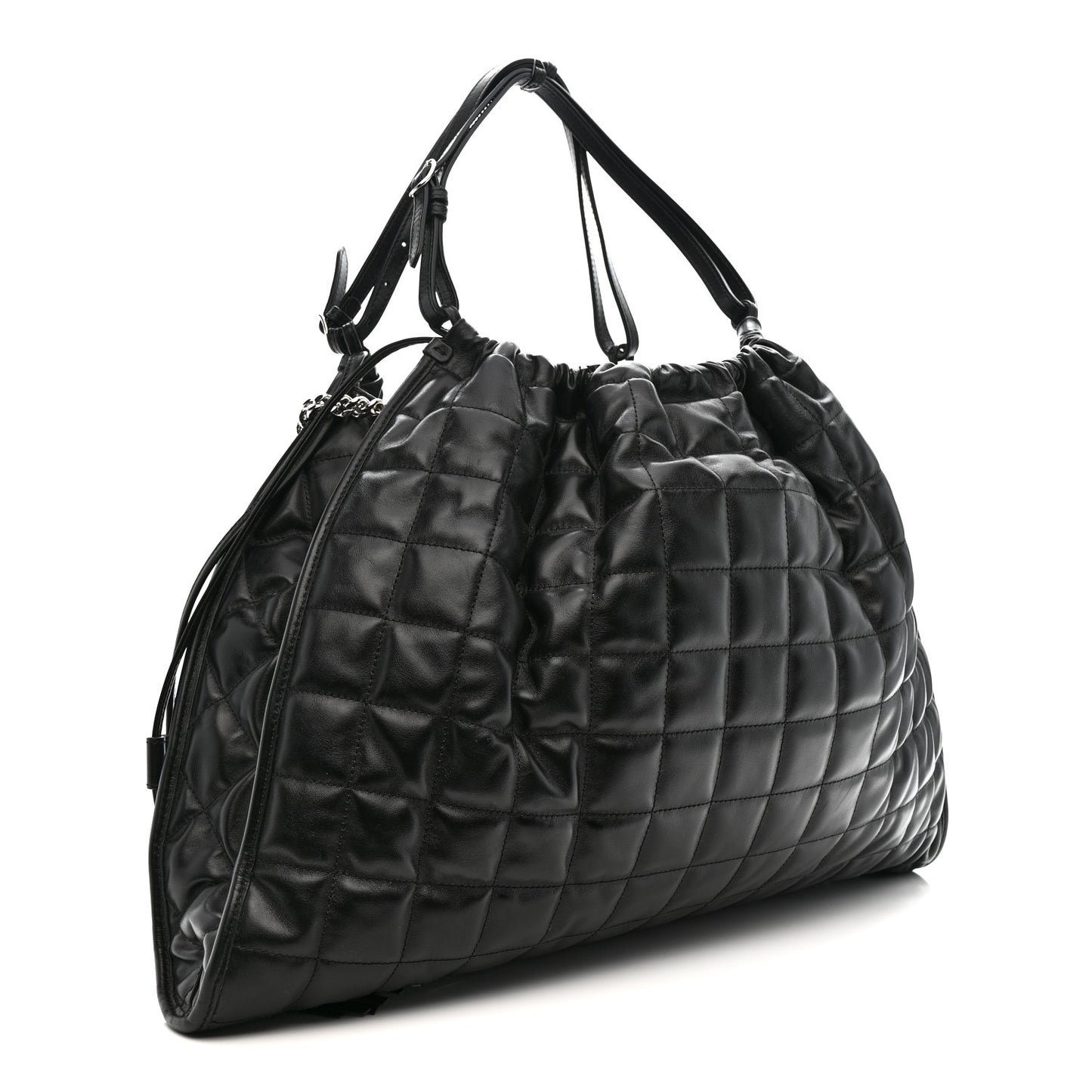 Calfskin Quilted Large Deco Tote Bag Black