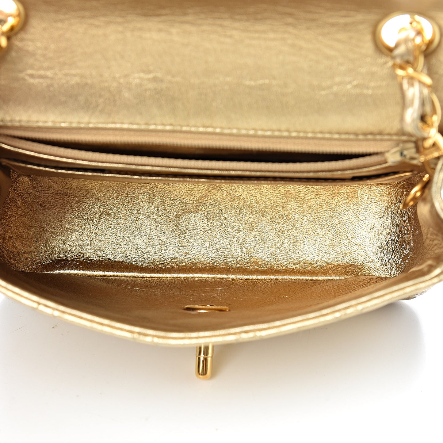 Metallic Lambskin Quilted Mini Square Flap Gold