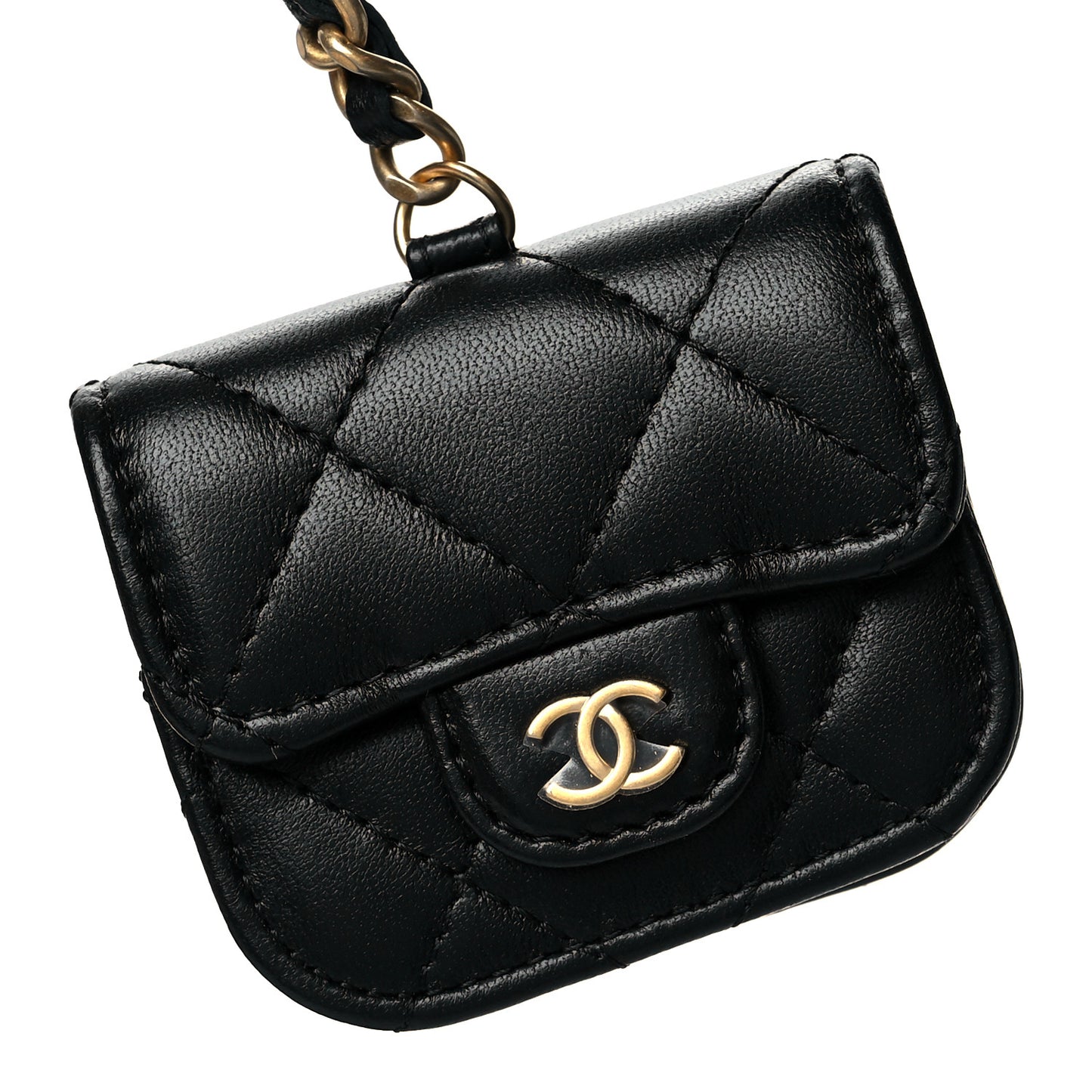 Pearl Lambskin Pearl Crown CC Wristlet Multi Pouches Black