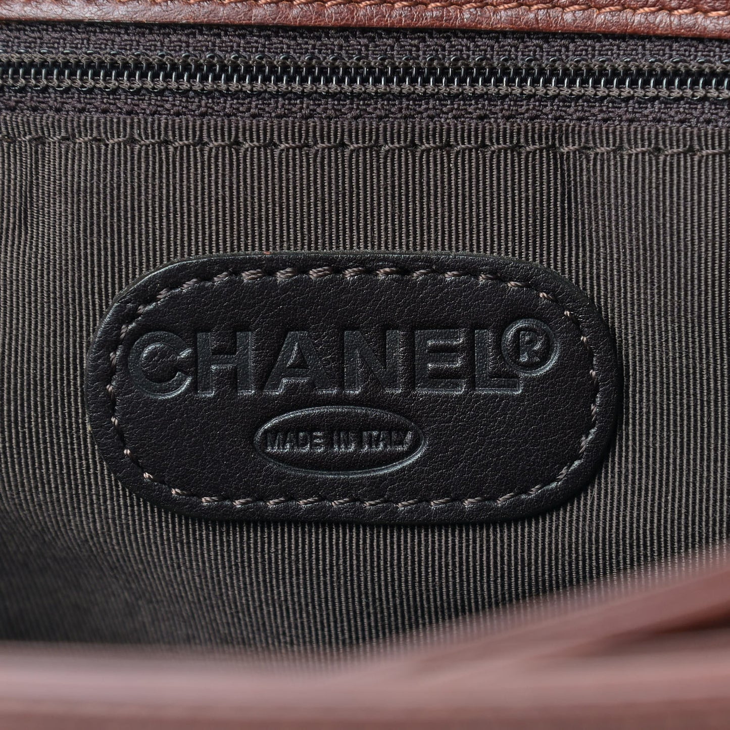 Calfskin Logo Shoulder Bag Brown