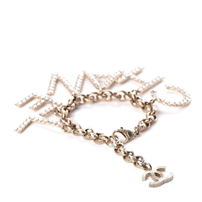 Chanel Metal Crystal Cha-Nel Logo Charm Bracelet Gold 3 of 5