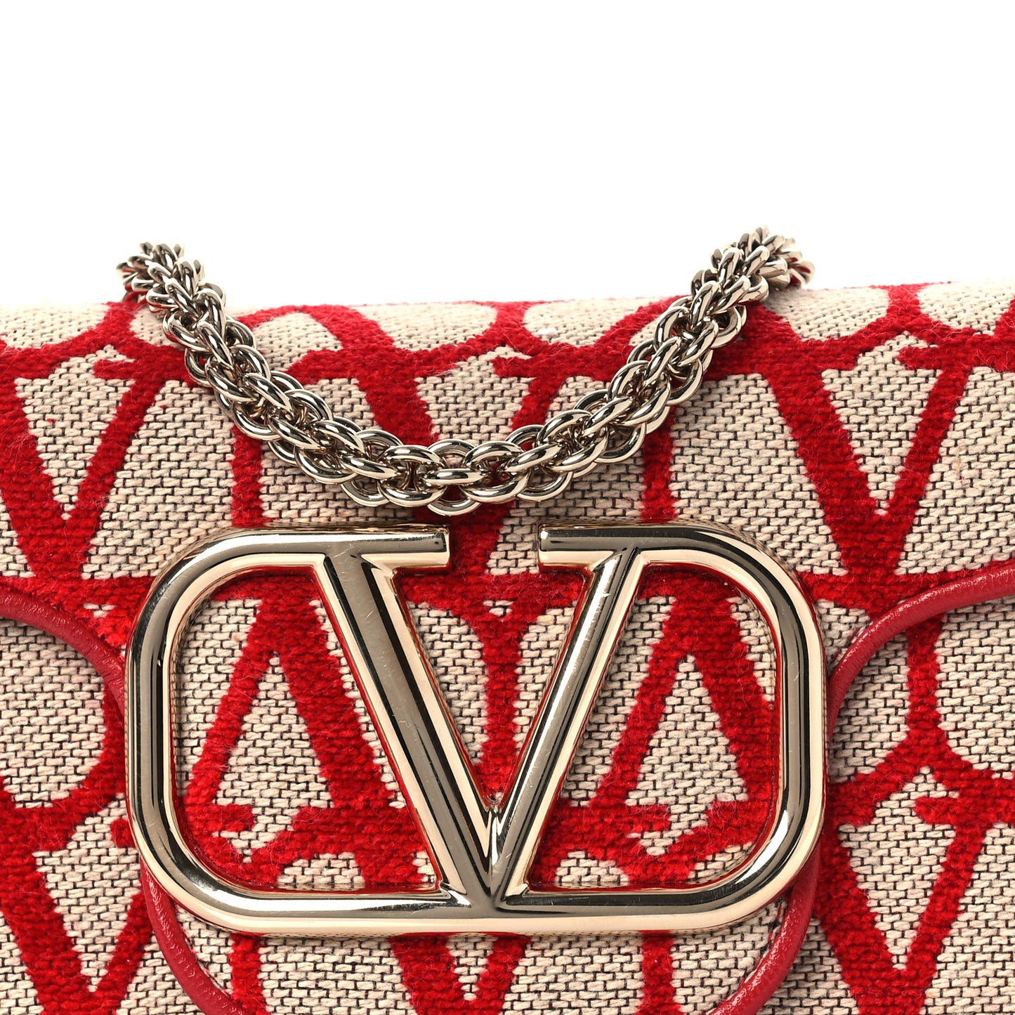 Toile Iconographe Goatskin Vlogo Small Loco Shoulder Bag Natural Rosso Valentino