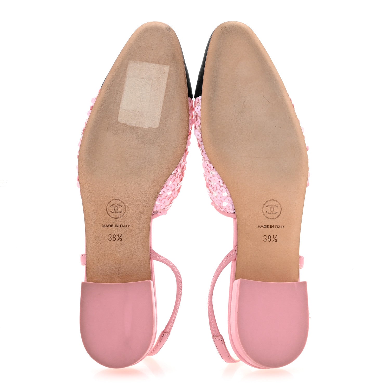 Chanel Sequins Satin Cap Toe CC Slingback Flat 38.5 Pink Black 6 of 10