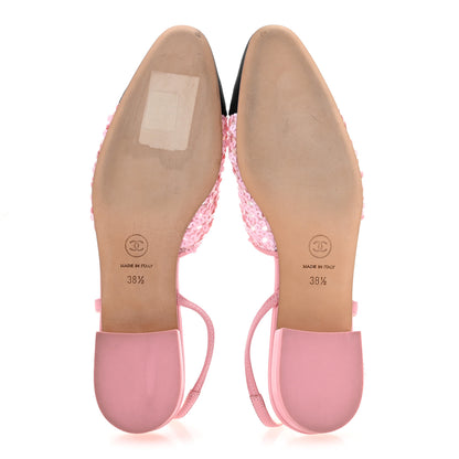 Chanel Sequins Satin Cap Toe CC Slingback Flat 38.5 Pink Black 6 of 10