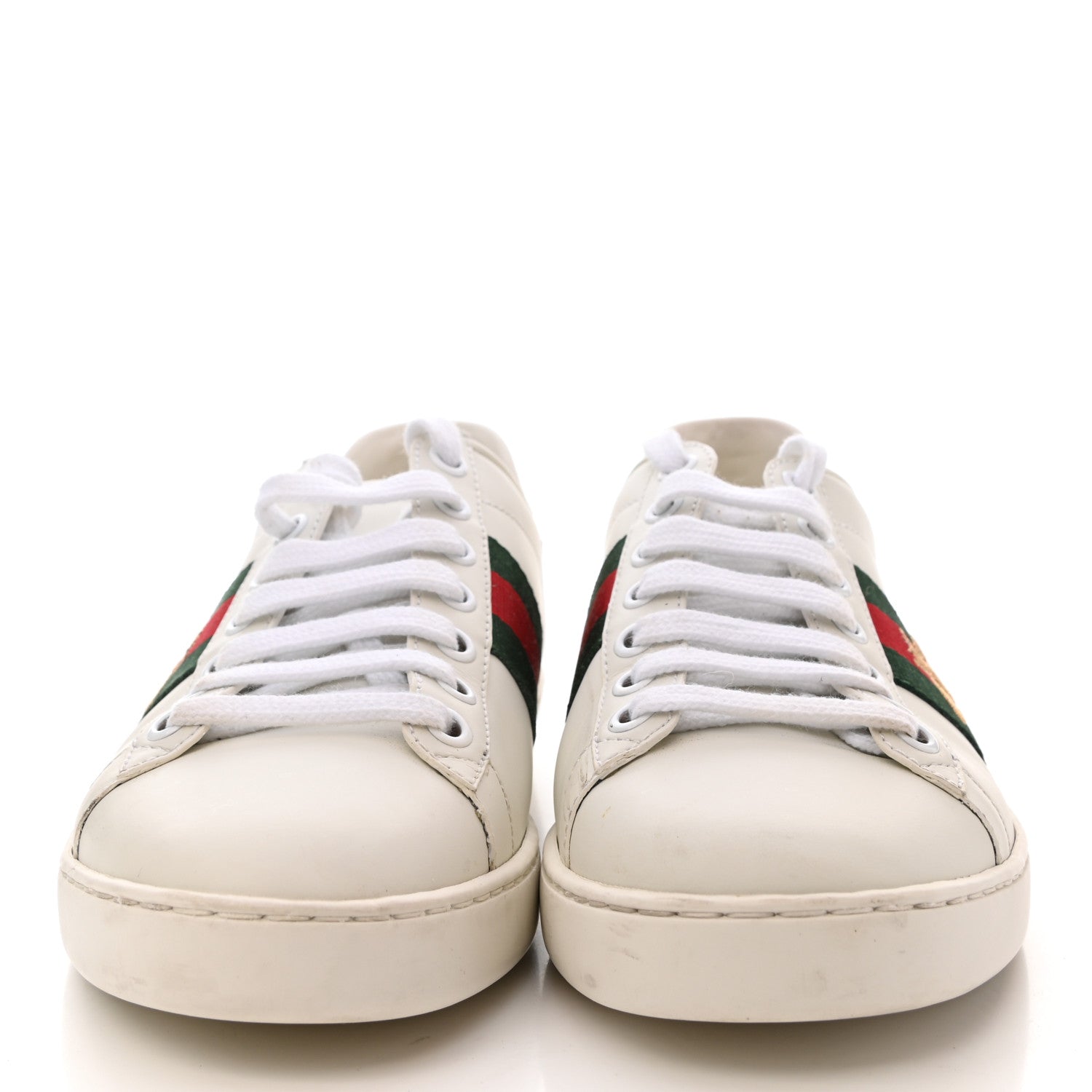 Gucci Calfskin Ayers Bee Embroidered Womens Ace Sneakers 37 White Green 3 of 9