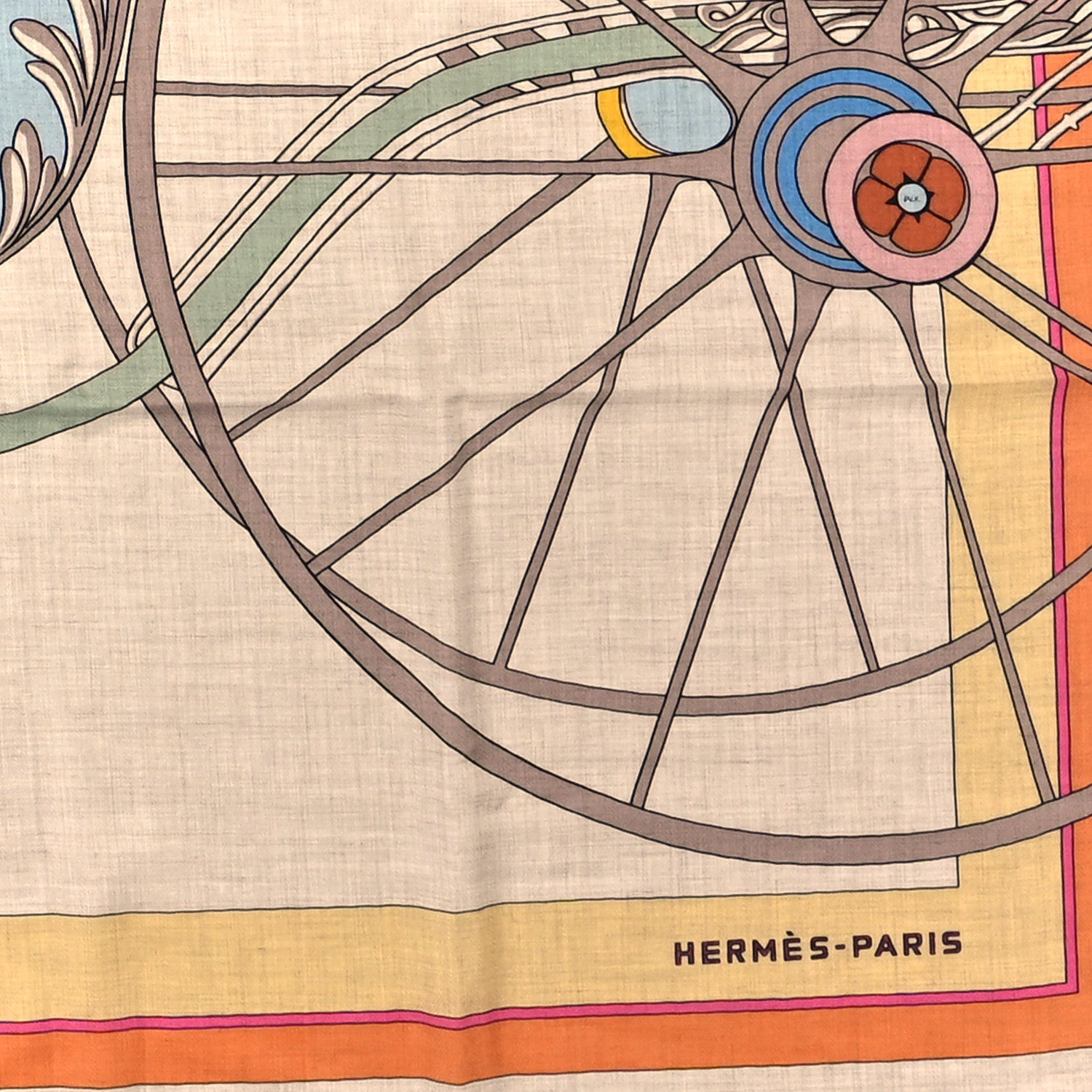 Hermes Cashmere Silk Coupe De Gala Shawl 140 Naturel Jaune Vieu 2 of 3