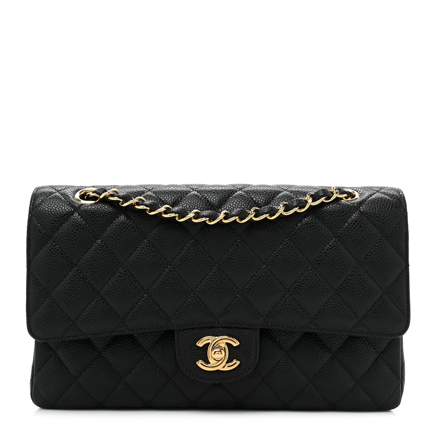 Caviar Quilted Medium Double Flap Black