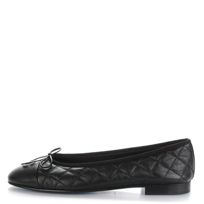 Chanel Aged Calfskin Quilted CC Cap Toe Ballerina Flats 40 Black 1 of 8