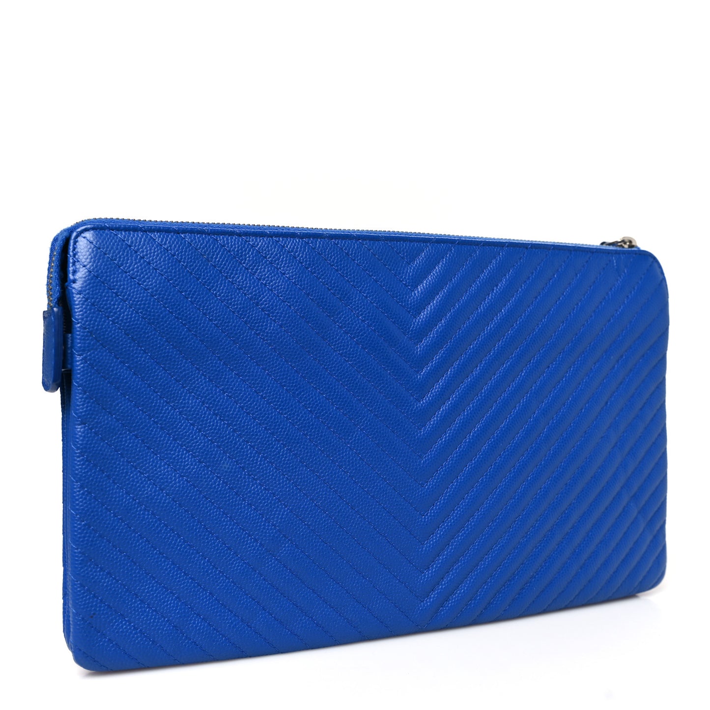 Caviar Chevron Quilted Small Zipped Pouch Blue