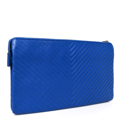 Chanel Caviar Chevron Quilted Small Zipped Pouch Blue 3 of 9