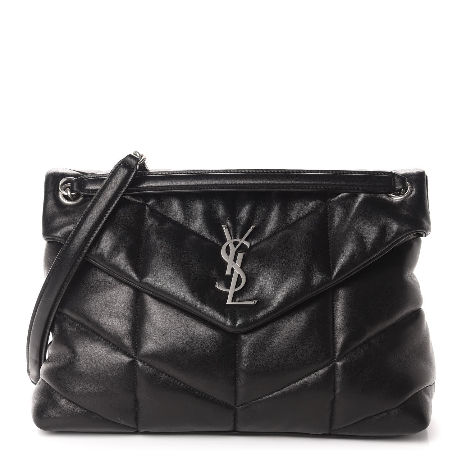Saint Laurent Lambskin Quilted Medium Loulou Puffer Monogram Chain Satchel Black 1 of 11