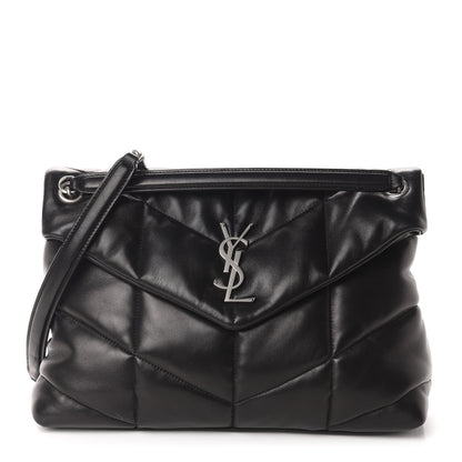 Saint Laurent Lambskin Quilted Medium Loulou Puffer Monogram Chain Satchel Black 1 of 11