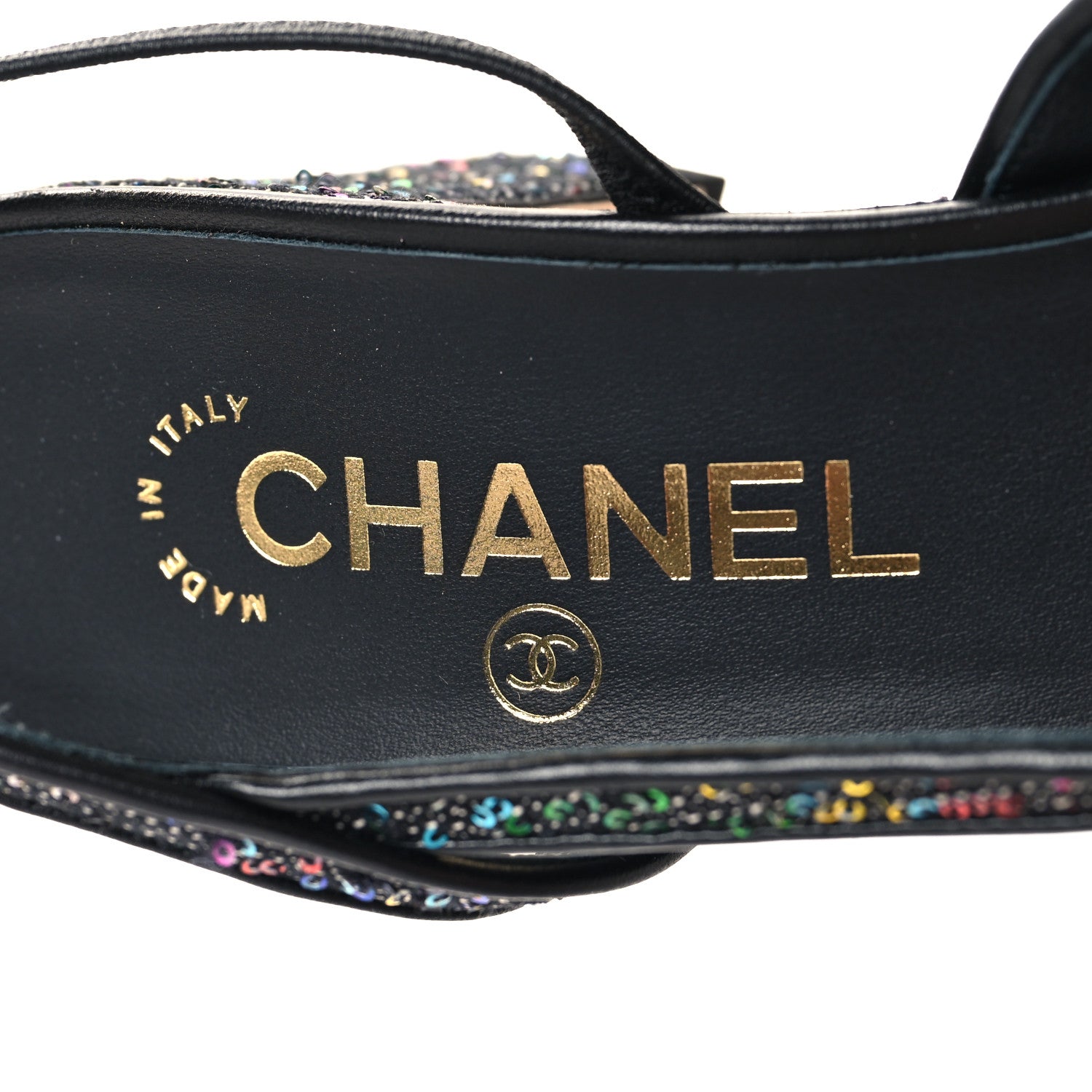 Chanel Glitter Grosgrain Cap Toe CC Slingback Pumps 37.5 Black Multicolor 7 of 9