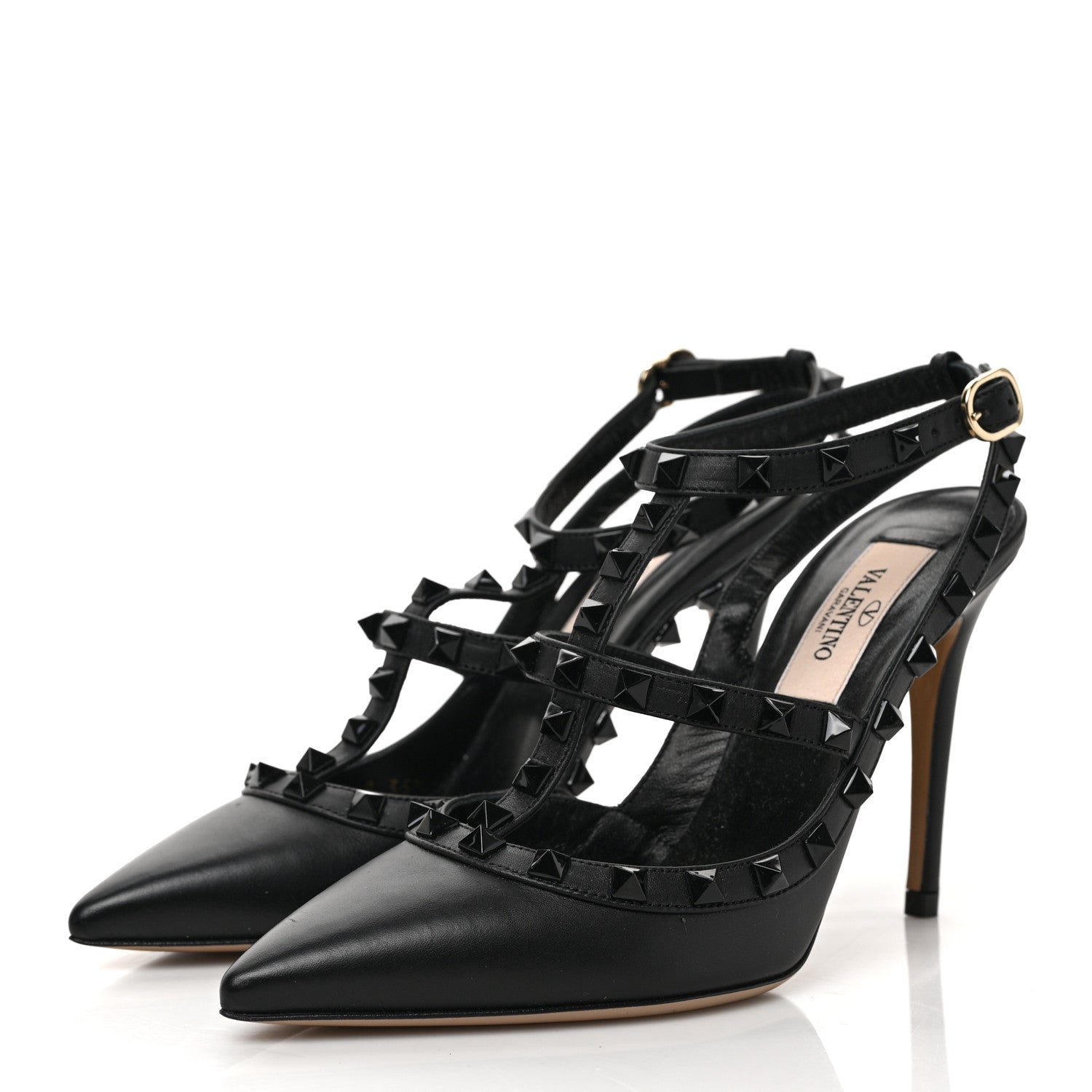 Valentino Garavani Calfskin Nappa Monochrome Rockstud Ankle Strap 100mm Pumps 35.5 Black 3 of 8