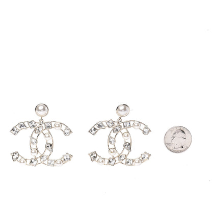 Chanel Metal Glass Pearl CC Crystal Snowfall CC Drop Earrings Light Gold 2 of 8