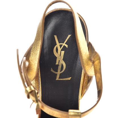 Saint Laurent Metallic Crackled Calfskin Tribute 105 Platform Sandals 37 Black Gold 9 of 18